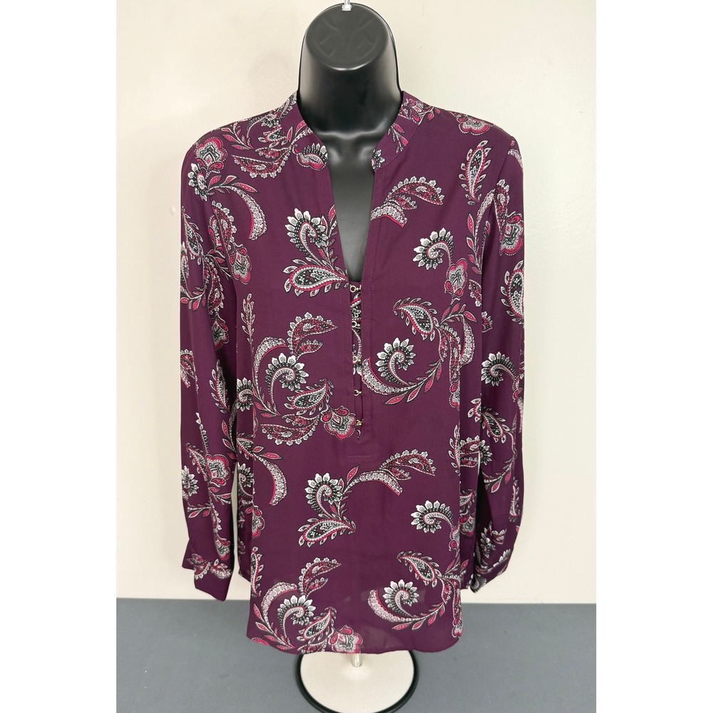 Ivanka Trump Women's Paisley Print Long Sleeve Blouse Purple Size Small